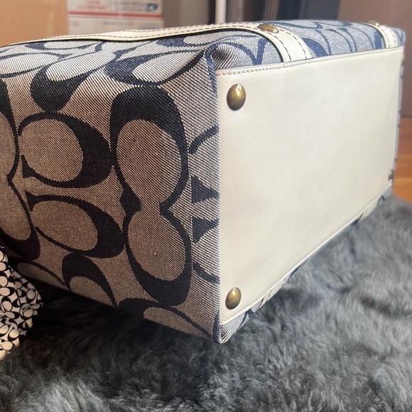 NWT Coach Resort Denim Signature +Parchment Leather Tote Weekend Carry-on 10600 - Picture 9 of 14